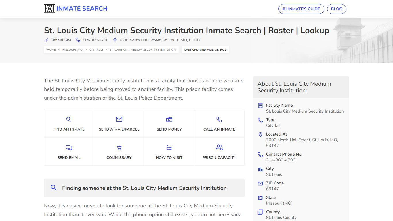 St. Louis City Medium Security Institution Inmate Search ...
